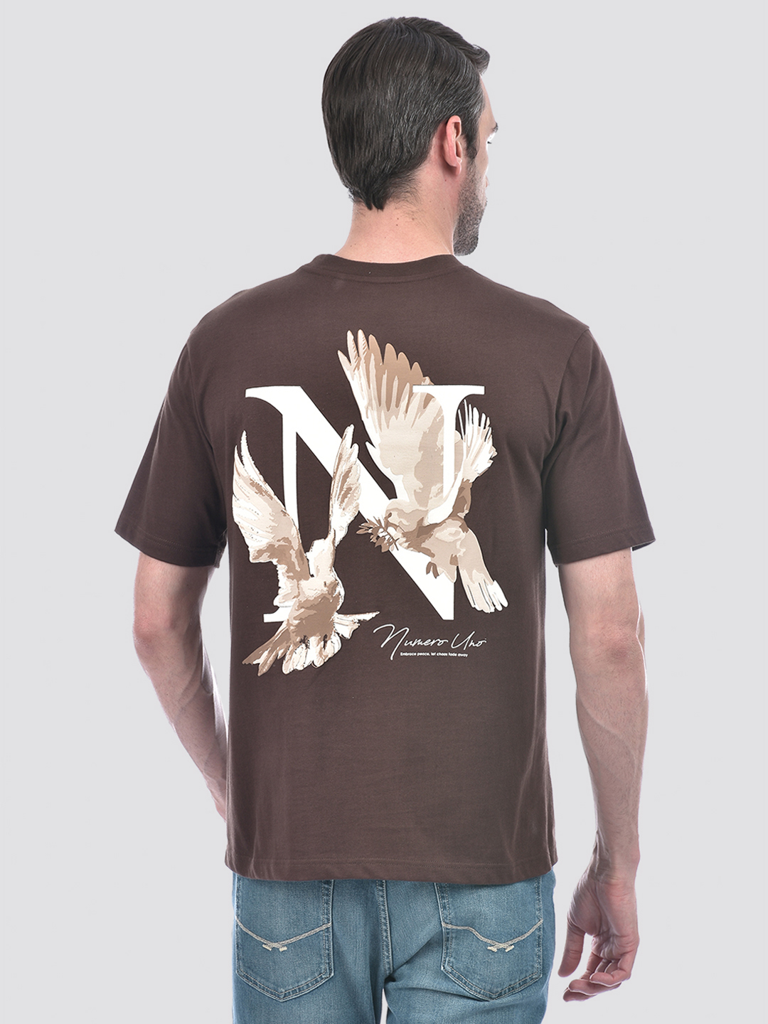 Numero Uno Men's Half Sleeve Oversized Brown Round Neck T-Shirt